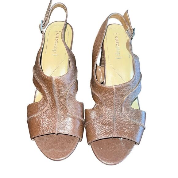 Eurostep Hunter 9.5 Women's Slingback Brown Leather Chunk Heel Open Toe Sandals - Picture 3 of 4
